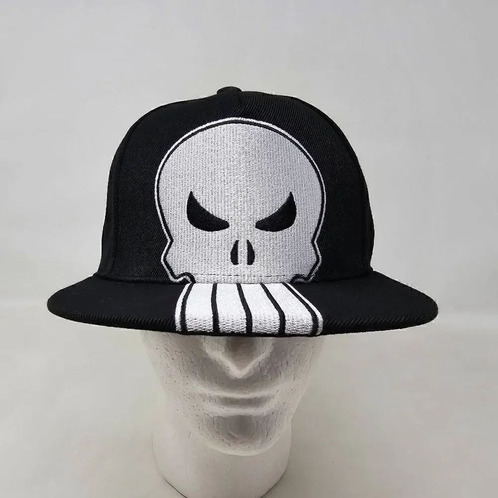 MARVEL THE PUNISHER LONG SKULL LOGO BASEBALL HAT CAP BLACK SNAPBACK NEW W/ TAGS
